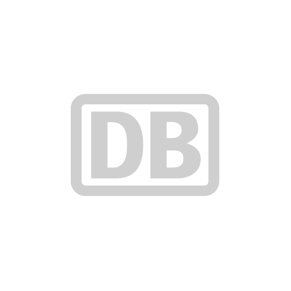 Ein grauer Umriss eines abgerundeten Rechtecks mit den Großbuchstaben DB darin, zentriert auf einem hellgrauen Hintergrund.