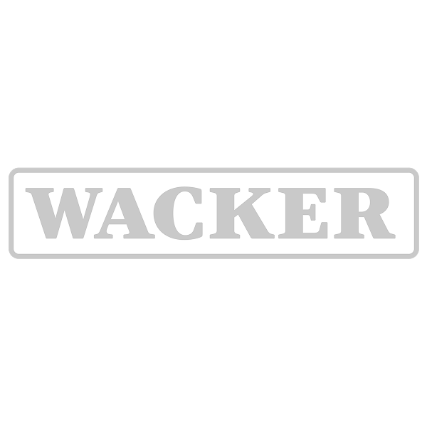 Das Bild zeigt das Wort WACKER in fetten Großbuchstaben innerhalb eines rechteckigen Rahmens, alles in Grau auf einem hellgrauen Hintergrund.